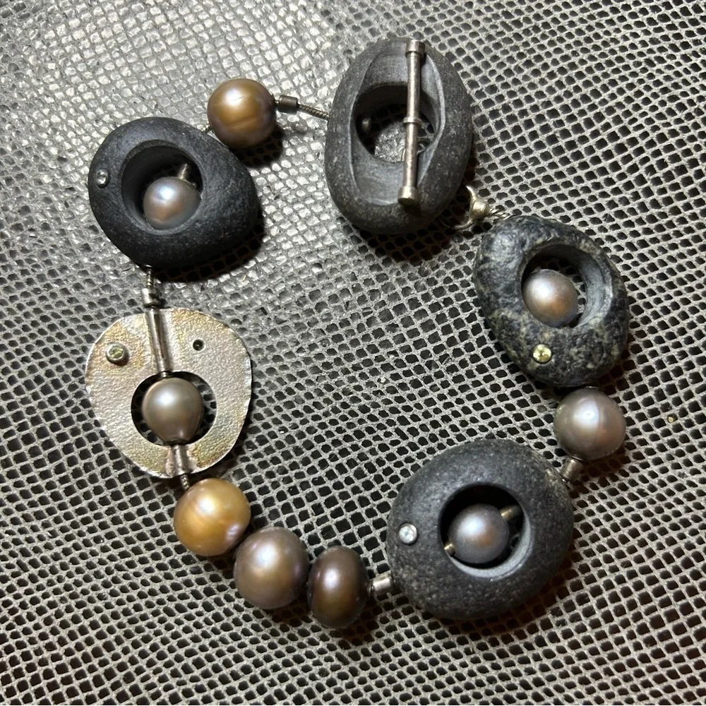 Finely Crafted Found Beach Rocks and Multi Colored Pearls and Gem Stones - Picture 4 of 5